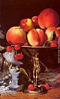 Plums Paintings - A Still Life with Peaches, Plums and Cherries by Blaise Alexandre Desgoffe